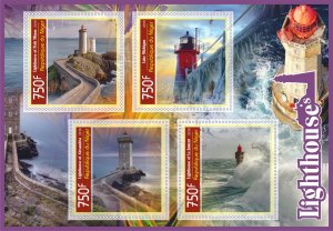 Stamps. Lighthouses  2019 year 1+1 sheets perforated