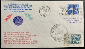 1959 McAllen TX USA cover To Reynosa Mexico Rocket Mail Flight 23 Years Annivers