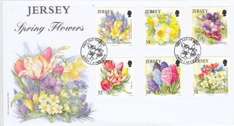 Jersey 2009  Spring Flowers Set of 6 on official FDC