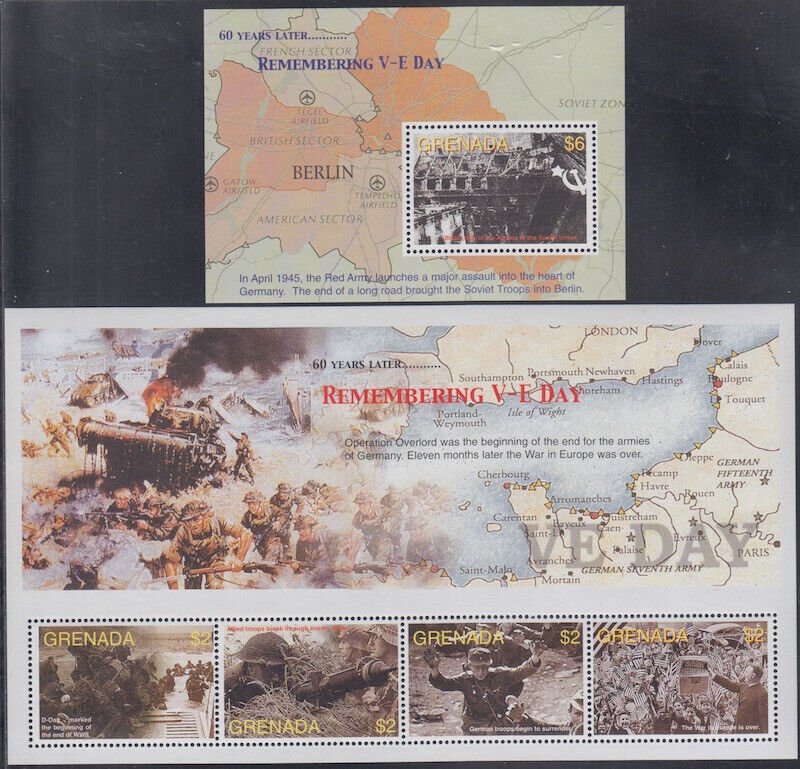 GRENADA #3510-1 - CPL MNH SHEET of 4, S/S WORLD WAR II, V-E DAY 60th ANNIVERSARY