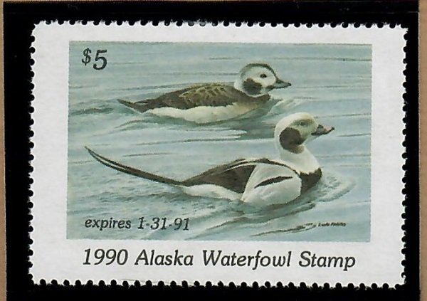 AK6 Alaska #6 State Waterfowl Duck Stamp - 1990 Oldsquaw