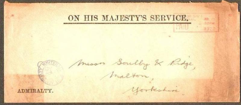 Great Britain - England 1922 O.H.M.S  Official cover as per scan  # 7348