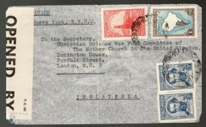 WWII Censored Airmail cover - Buenos Airies to England via New York  - F/VF