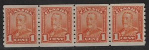 Canada Sc#160 M/H/VF, coil strip of 4