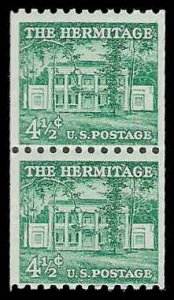 PCBstamps  US #1059 Coil Pair 9c(2x4.5c)Hermitage, large hole, MNH, (13)