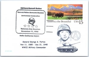 US POSTAL CARD SPECIAL POSTMARK GENERAL GEORGE S. PATTON INDIO CALIFORNIA 1990