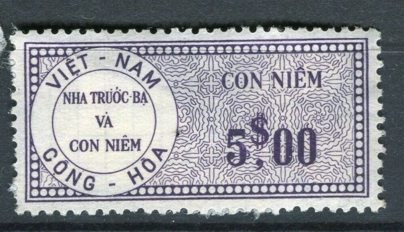 VIETNAM; Early CONG-HOA revenue issue Mint unused $5. value ( paper adhesion)