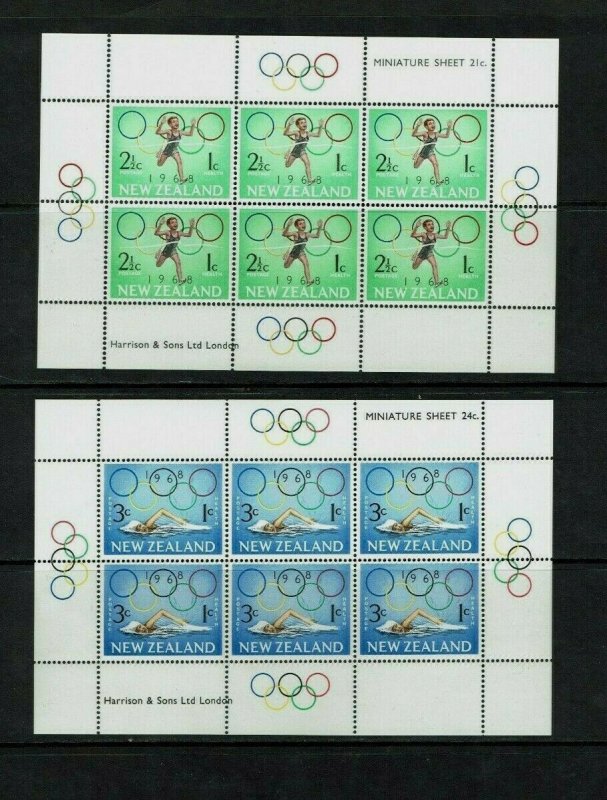 New Zealand: 1968 Health Stamps, Olympic Sports, 2 miniature sheets, MNH