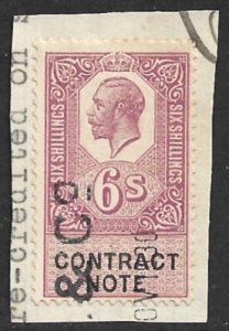 GREAT BRITAIN 1921 KGV 6sh CONTRACT NOTE Revenue Bft.32 VFU