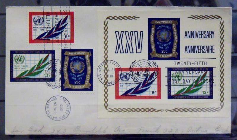 2161   UN   # 209, 210, 211, 212   FDC 1970   S/S UN Emblem        CV$ 5.00