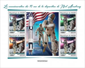 NIGER - 2022 - Neil Armstrong, 10th Death Anniv -Perf 4v Sheet-Mint Never Hinged