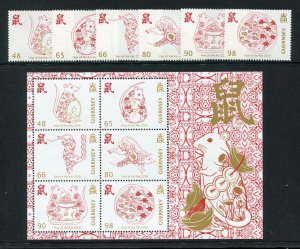 Guernsey 1525-1530a New Year of the Rat Stamp Set and Sheet MNH 2020