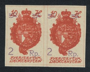 SALE Liechtenstein Thin Surch '2 Rp' and bars Pair 1921 MH SC#52 SG#47 MI#44