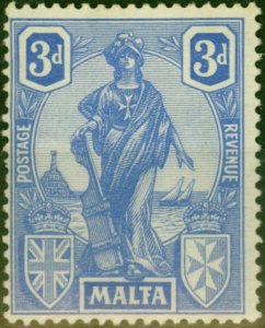Malta 1922 3d Bright Ultramarine SG130a Fine MM
