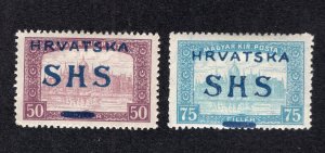 Yugoslavia Croatia 1918 50f & 75f, Scott 2L16-2L17 MH, value = 80c