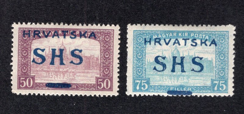 Yugoslavia Croatia 1918 50f & 75f, Scott 2L16-2L17 MH, value = 80c