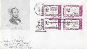 1960 FDC,  #1143, 4c American Credo, paste-on cachet, block of 4
