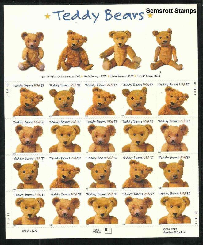 Teddy Bears Sc 3653 - 3656 37¢   MNH