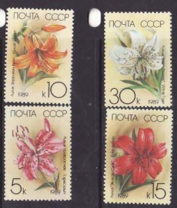 Russia-Sc#5757-unused NH set-Flowers-Lillies-1989-