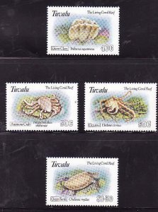 Tuvalu-Sc#638-41- id7-unused NH set-Marine Life-Turtles-Clams-1993-
