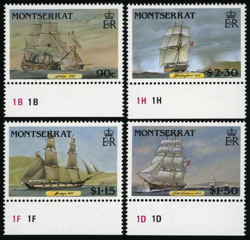 MONTSERRAT Sc 618-21 VF/MNH PLATE # SGLS - 1986 - Clipper Ships - COMPLETE SET