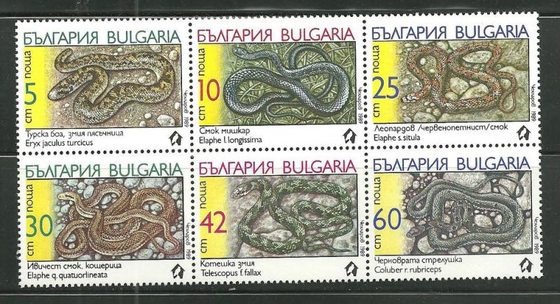 Bulgaria 3491-96 MNH block Snakes