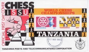 Tanzania 17.03.86 CHESS ROTARY Emblem s/s Perforated in official FDC