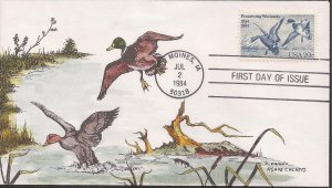 Agape Cachets Hand Painted FDC for the 1984 20c Preserving Wetlands Stamp