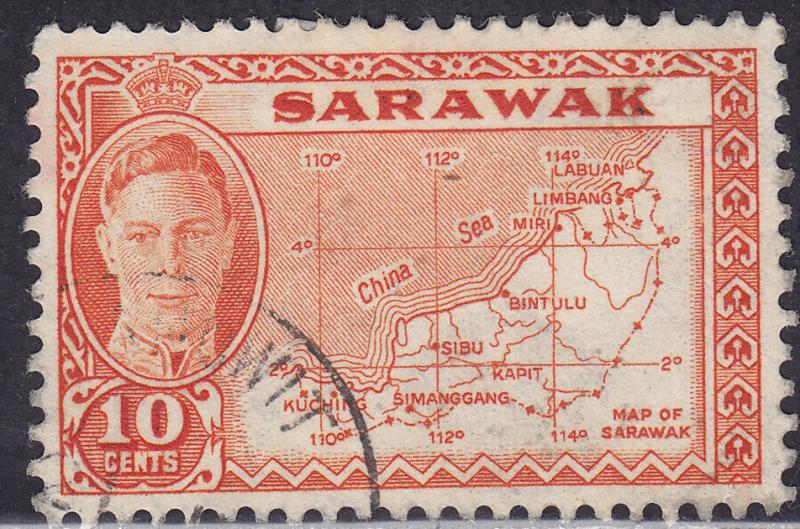 Sarawak 195 USED 1950 Map of Sarawak