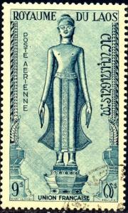 Buddha Statue, Laos stamp SC#C9 used