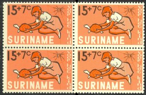 SURINAME 1965 15c+7c Girl With TURTLE and Spider Semi Postal Blk4 Sc B118 MNH