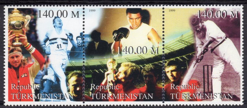 Turkmenistan 1999 Cricket/Box/Tennis/Football Strip Perf.MNH