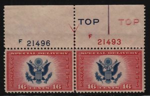 1936 Air Mail Special Delivery Sc CE2 pair MNH XF Type 1 plate block value $9 (G