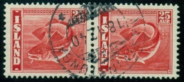 ICELAND BRIDGE CANCEL MARTEINSTUNGA (B2a) 1940 on 25aur Fish pair