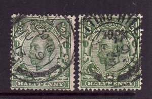 Great Britain-Sc#157,158A-used 1/2p yellow green- KGV-1912-