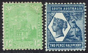 SOUTH AUSTRALIA 1894 - 1906 QV KANGAROO 2½D AND GPO ½D WMK CROWN/SA PERF 13 */**