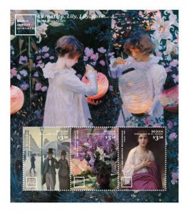 BEQUIA 2014 - WORLD FAMOUS PAINTINGS: PARIS STREET & ROSES SHEET OF 3 STAMPS MNH