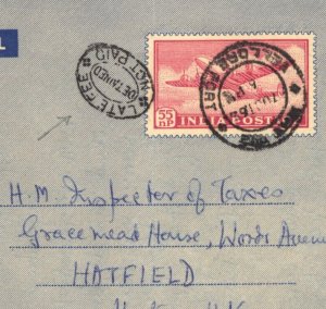 INDIA AIR LETTER Cover *LATE FEE NOT PAID* Vellore HOSPITAL 1965 Herts MA629