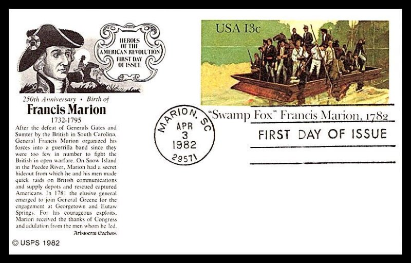 #UX94 Francis Marion -  Post Card - Aristocrat Cachet 23SC