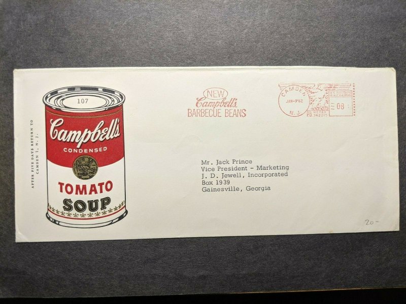 CAMPBELL's TOMATO SOUP & BBQ BEANS 1962 Ad Postal History Cover Camden, NJ