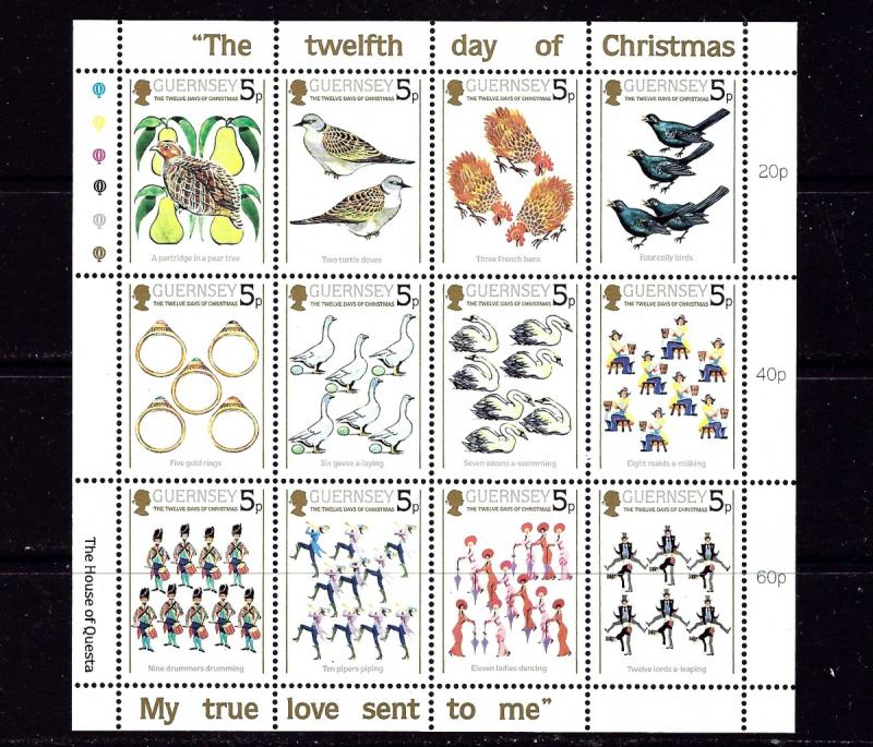 Guernsey 307 NH 1984 Twelve Days of Christmas Sheet