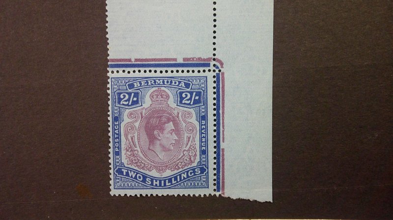 Bermuda 1942 Scott# 123b Mint NH VF-XF Corner Piece. Perf. 14X14 Mottled Paper