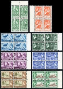 SARAWAK SG204/11 1964-65 Wmk w12 set of 8 to 25c in marginal blocks of 4