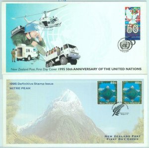 84395 - NEW ZEALAND - Postal History - set of 2 FDC COVERS 1995 UN PEACE Doves