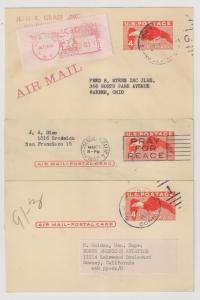 4c Airmail Postal Card #UXC1 three used inc Meter Stamp usage + ad 4 photocopier