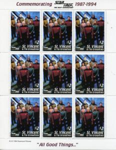 Star Trek Stamps St Vincent & Grenadines 1994 MNH Next Generation 9v M/S II