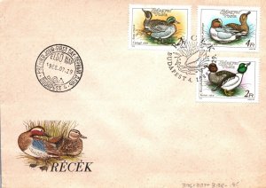 HUNGARY - SET OF 3 DUCKS ON CACHETED FIRST DAY COVER BUDAPEST 1988 (PART II)