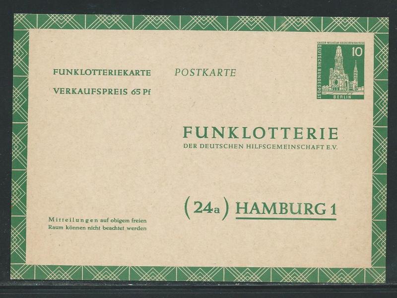 Germany Berlin Stationary Radio Lottery Card H&G 5 Mint