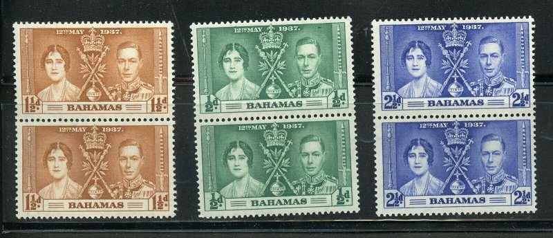 BAHAMAS CORONATION OF GEORGE VI 1937 SC# 97-99 MINT NH PAIRS AS SHOWN