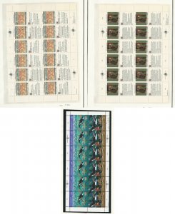 United Nations Postage Stamp, #209, 210, 215a Mint NH Sheets, 1991-92, JFZ